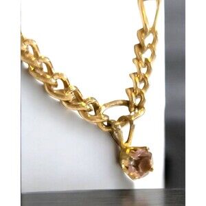 Minimalist Rose Quartz Gemstone Pendant Necklace 14kGP Gold Chain 20"